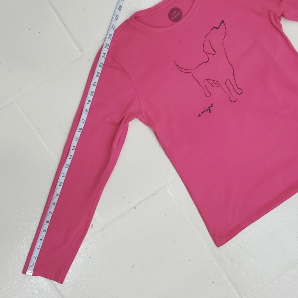 Life is Good long sleeve t-shirt women's large pink amingo dog outline graphic - Picture 8 of 15